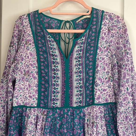 Ne Quittez Pas Floral Peasant Dress Purple Teal - Picture 4 of 12
